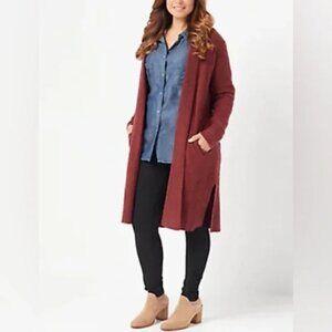 Barefoot Dreams Catalina Long Cardigan Sweater M CozyChic Lite Open Front Red